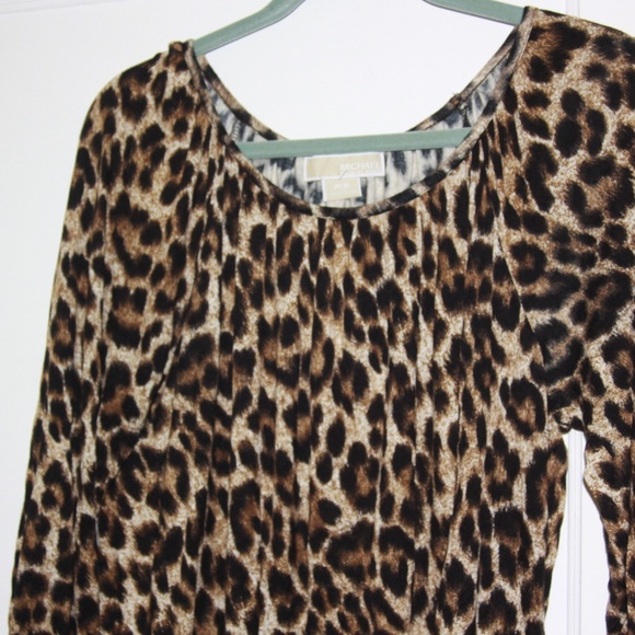 Michael Kors Leopard Print Shirt Blouse Petite Med - Picture 3 of 4